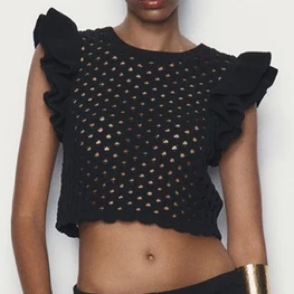 🔸NWT🔸Zara Chenille Ruffled Sleeve Knit Top - Picture 3 of 8